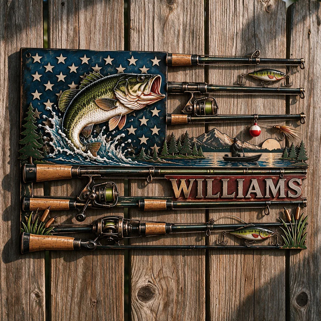 USA Fisher - Personalized Fishing Cut Metal Sign