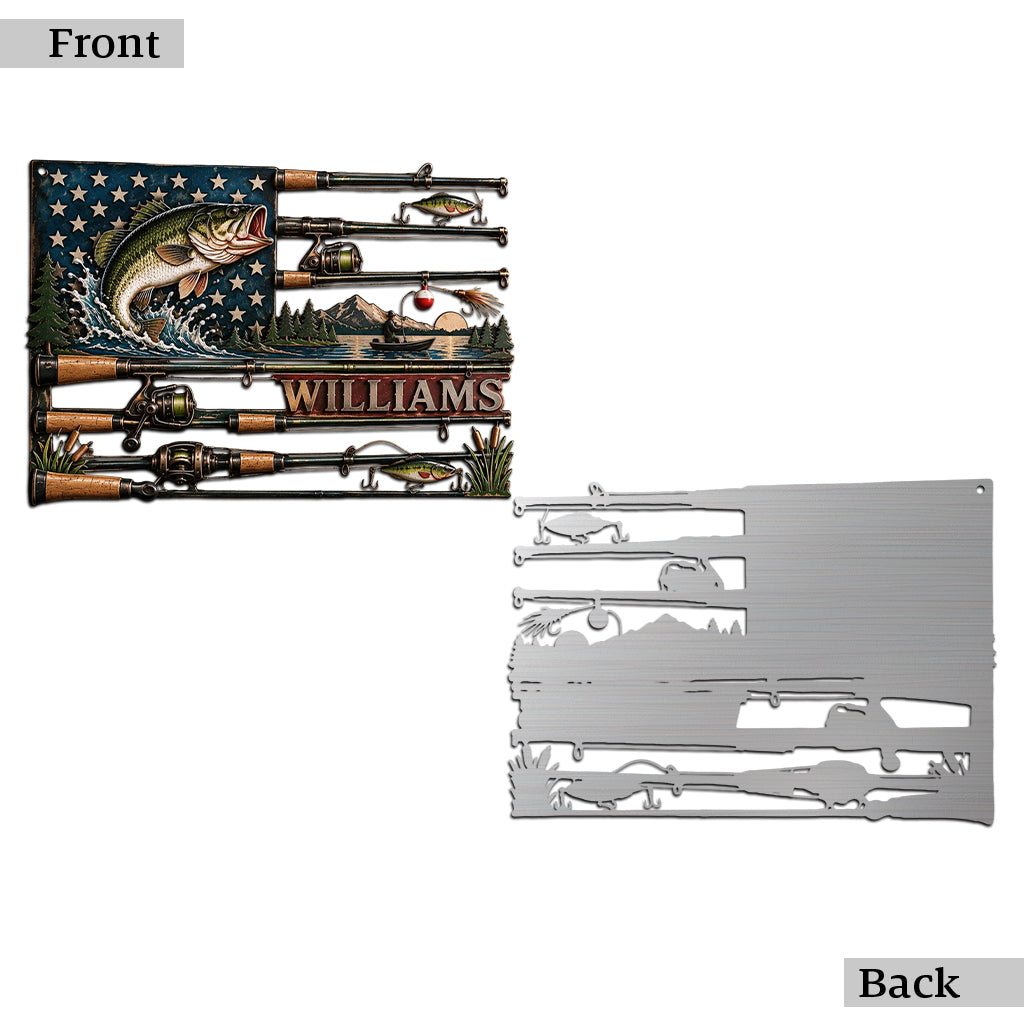 USA Fisher - Personalized Fishing Cut Metal Sign