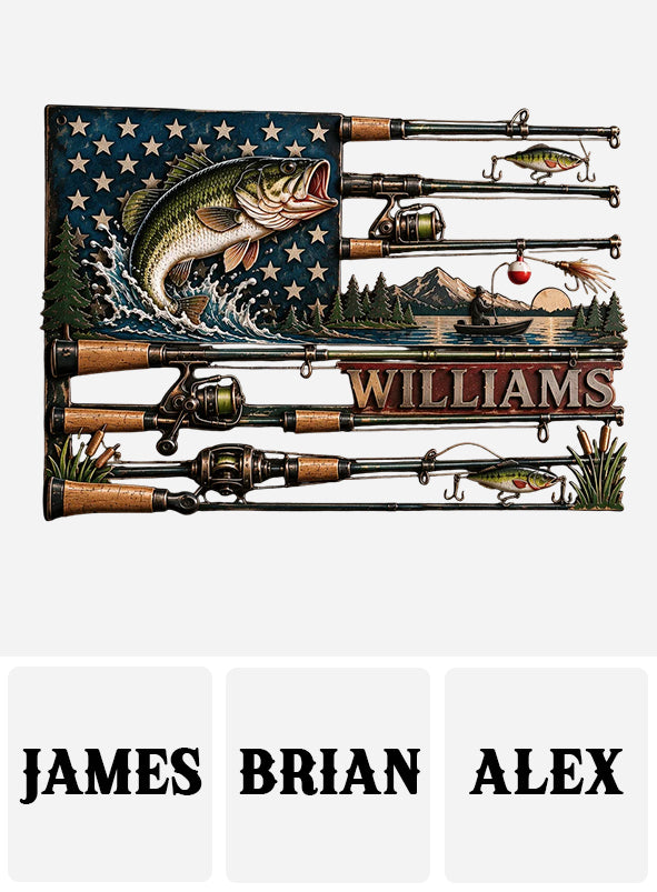 USA Fisher - Personalized Fishing Cut Metal Sign