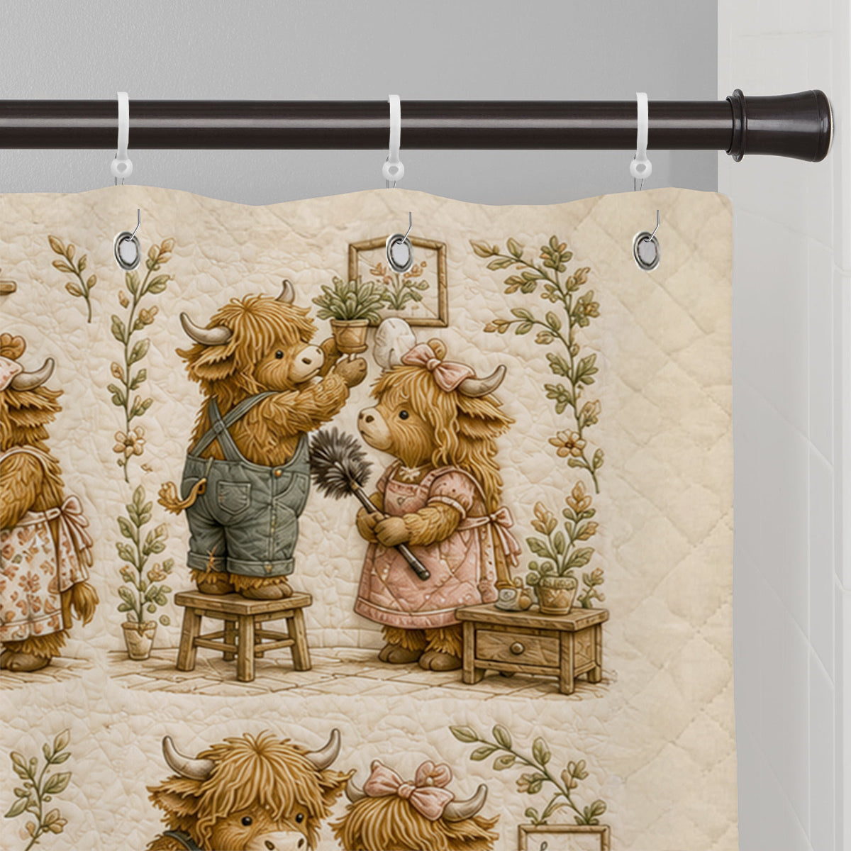 Together We Clean Our Home - Personalized Highland Cow Blackout Window Curtain/ Drapes Set
