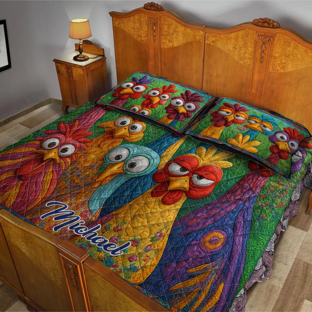 Cadeau pour éleveur de poules - Ensemble de courtepointe personnalisé sur le thème des poules