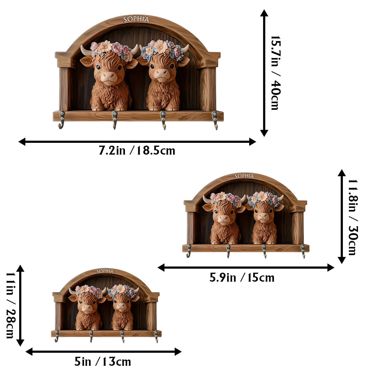 Adorables vaches des Highlands - Présentoir suspendu personnalisé en forme de vache des Highlands