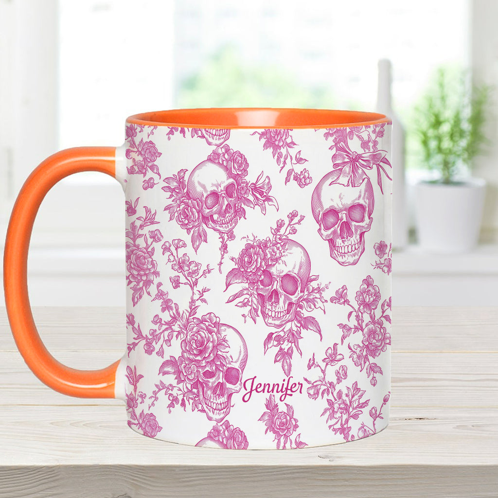 Mug personnalisé à motif crâne rose toile de Jouy - Mug à motif crâne