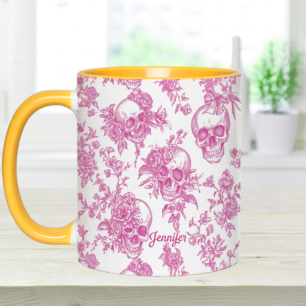 Mug personnalisé à motif crâne rose toile de Jouy - Mug à motif crâne