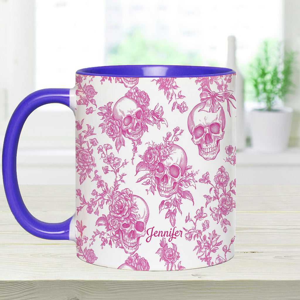 Mug personnalisé à motif crâne rose toile de Jouy - Mug à motif crâne