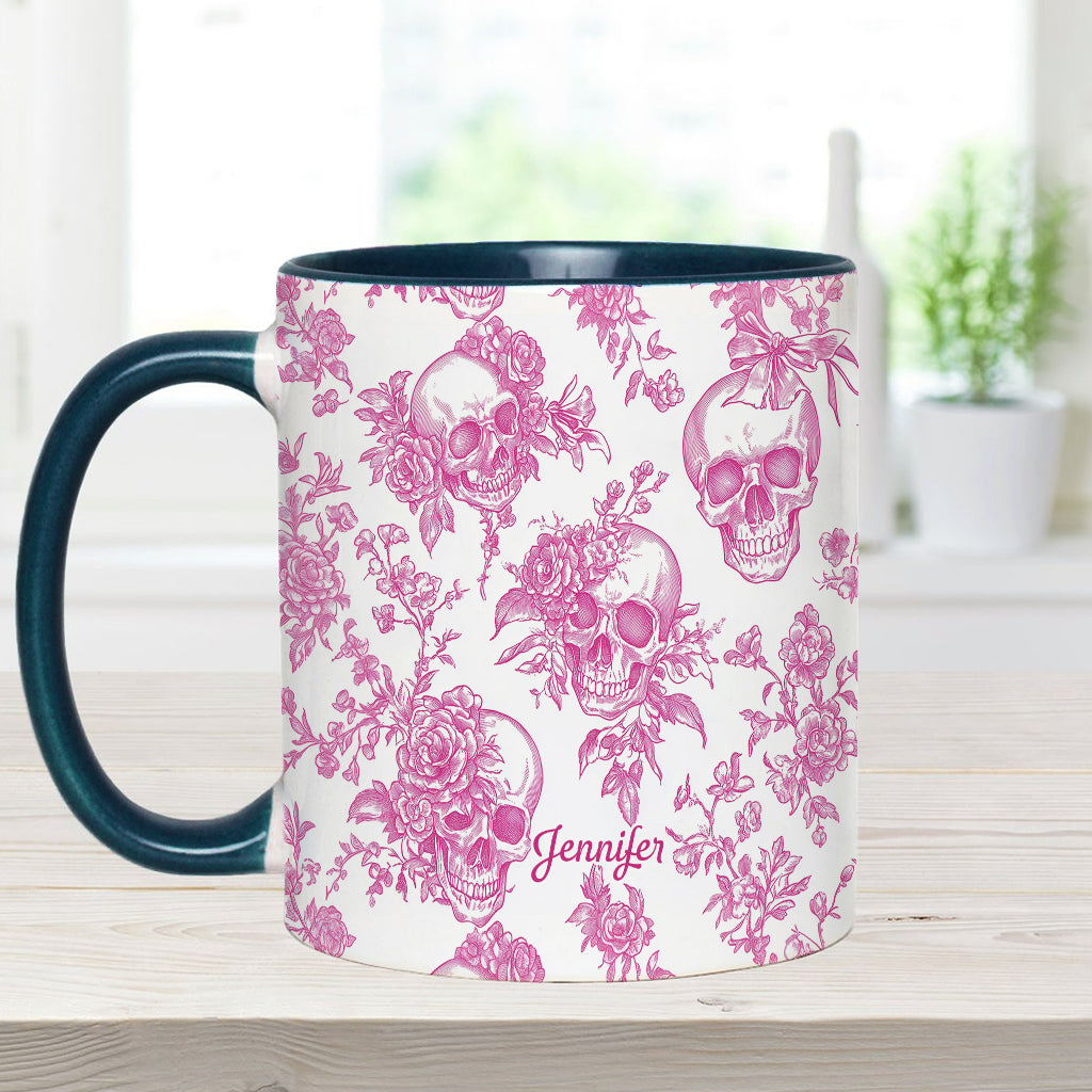 Mug personnalisé à motif crâne rose toile de Jouy - Mug à motif crâne