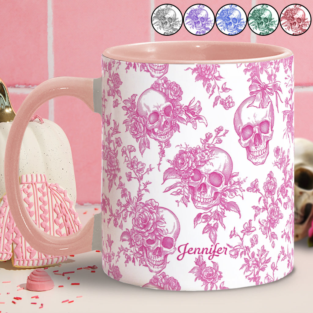 Mug personnalisé à motif crâne rose toile de Jouy - Mug à motif crâne