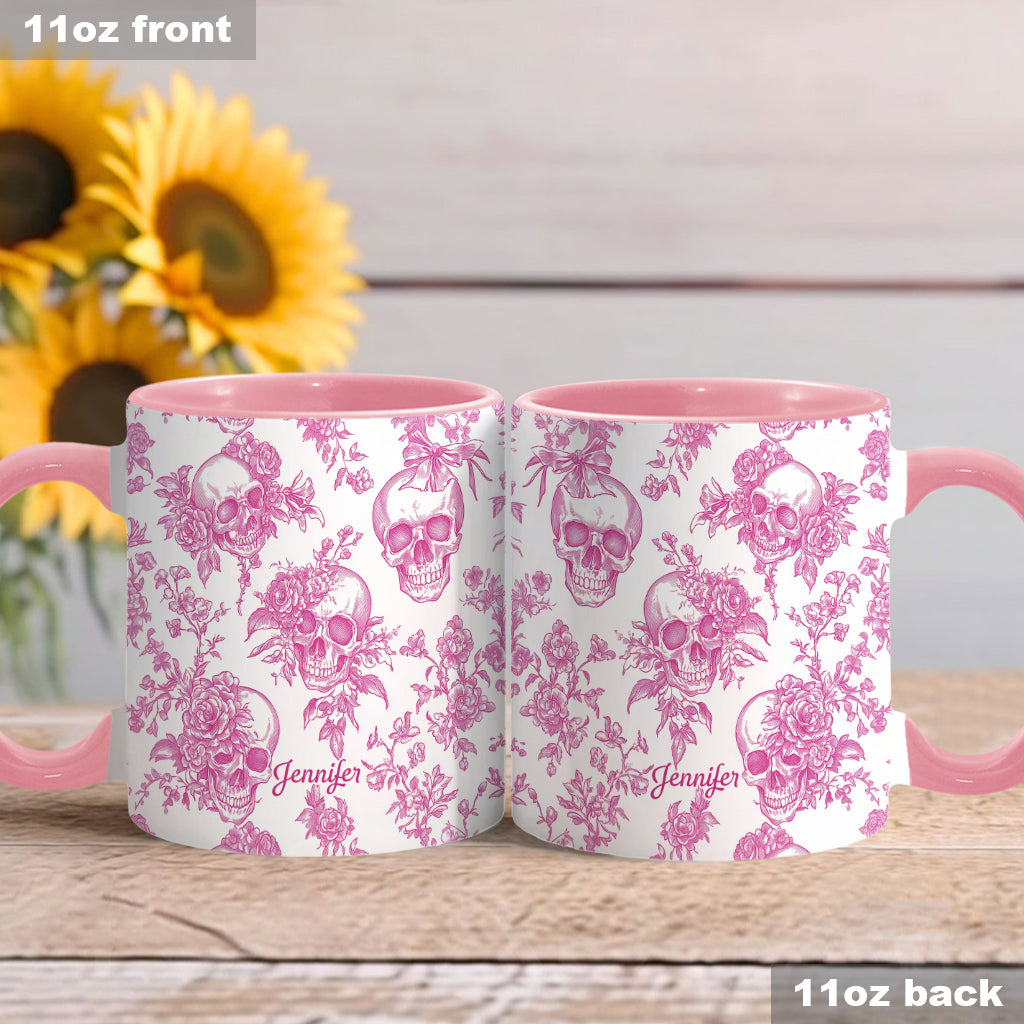 Mug personnalisé à motif crâne rose toile de Jouy - Mug à motif crâne