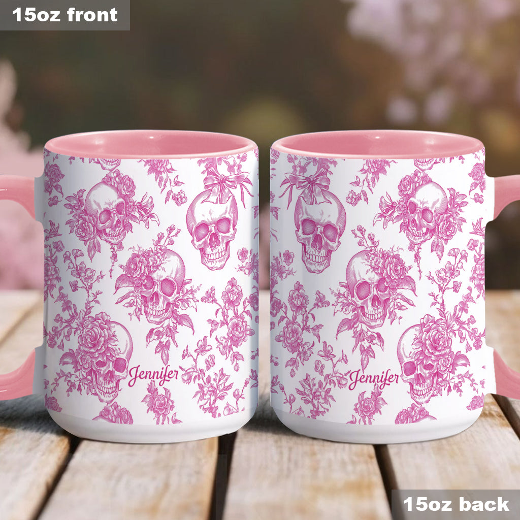 Mug personnalisé à motif crâne rose toile de Jouy - Mug à motif crâne