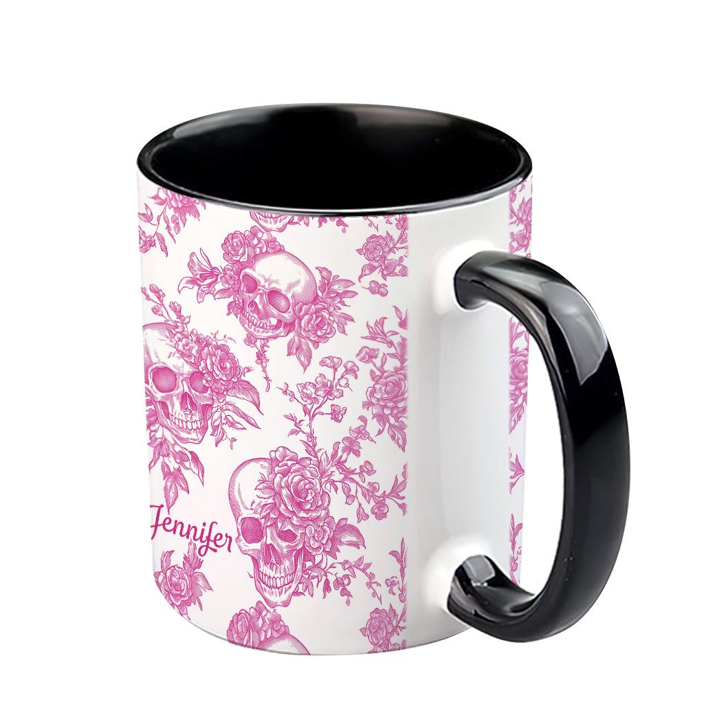 Mug personnalisé à motif crâne rose toile de Jouy - Mug à motif crâne