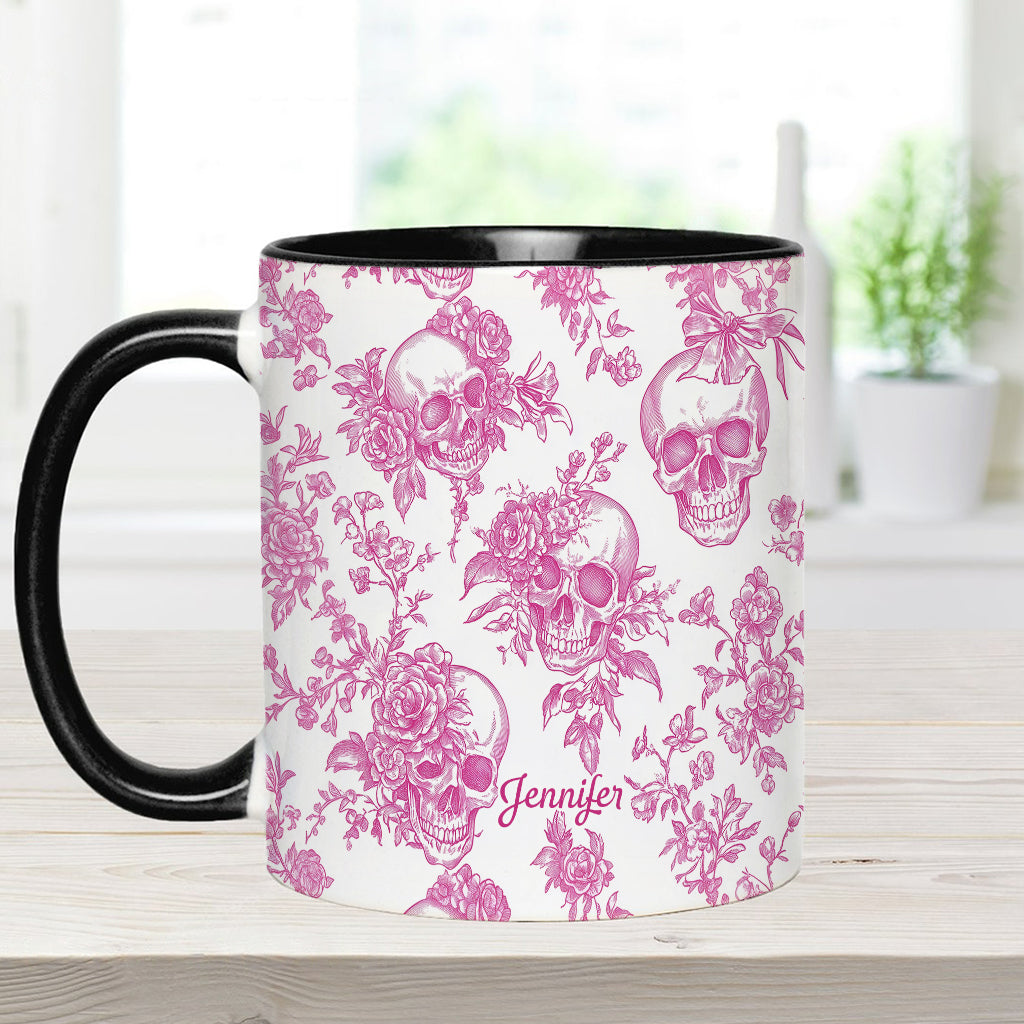 Mug personnalisé à motif crâne rose toile de Jouy - Mug à motif crâne