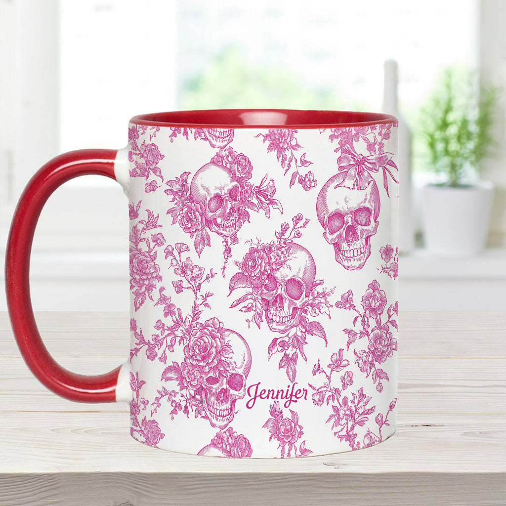 Mug personnalisé à motif crâne rose toile de Jouy - Mug à motif crâne