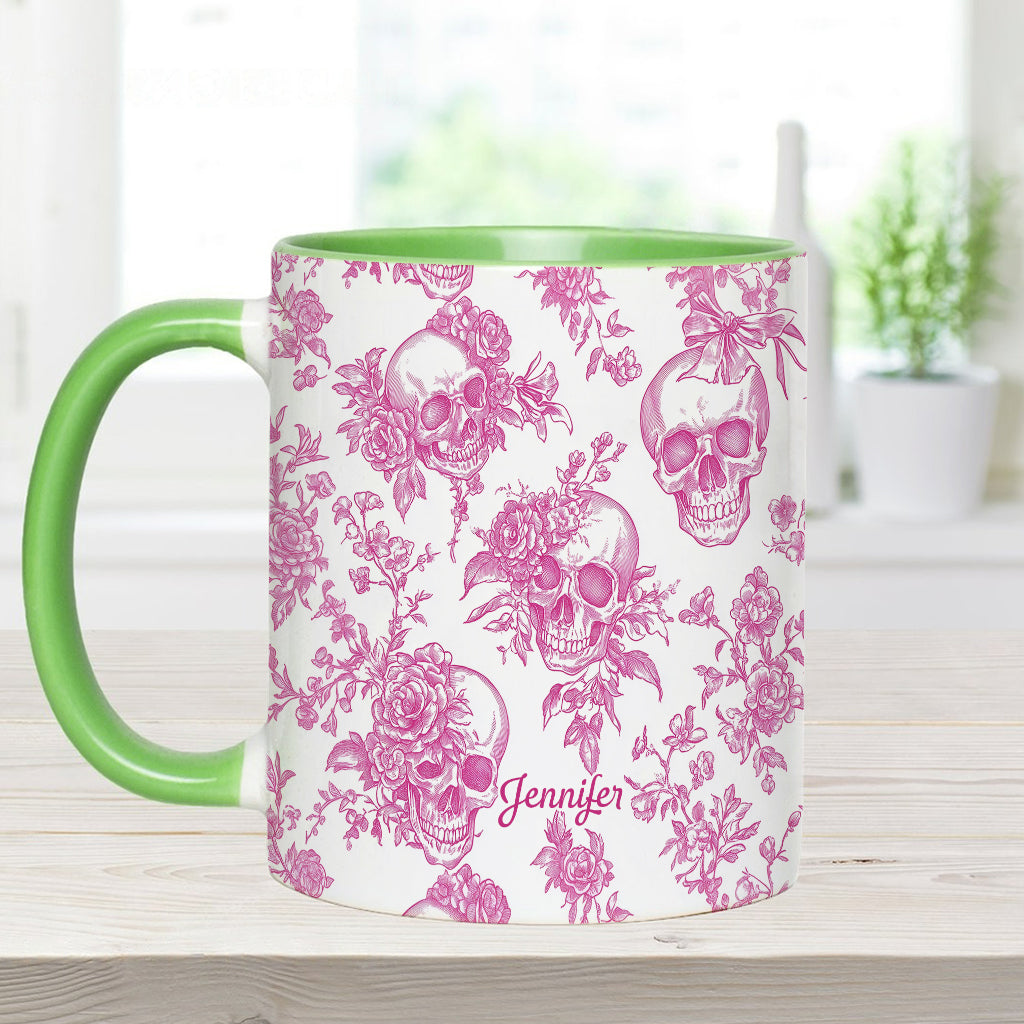 Mug personnalisé à motif crâne rose toile de Jouy - Mug à motif crâne
