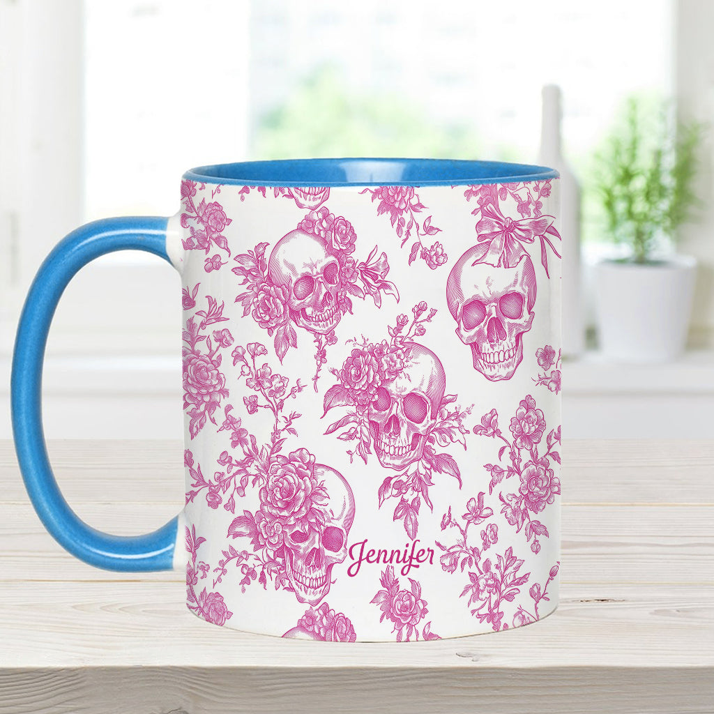 Mug personnalisé à motif crâne rose toile de Jouy - Mug à motif crâne