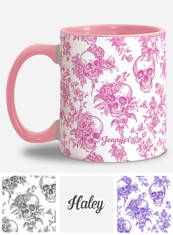 Mug personnalisé à motif crâne rose toile de Jouy - Mug à motif crâne