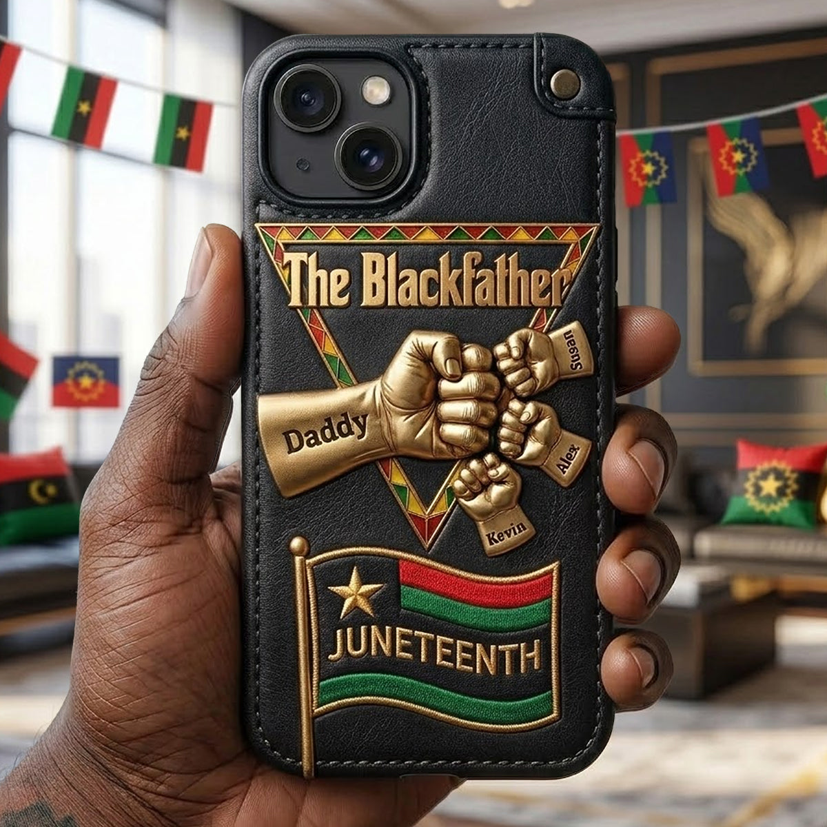 Le Blackfather - Coque de téléphone en cuir embossé 3D personnalisée