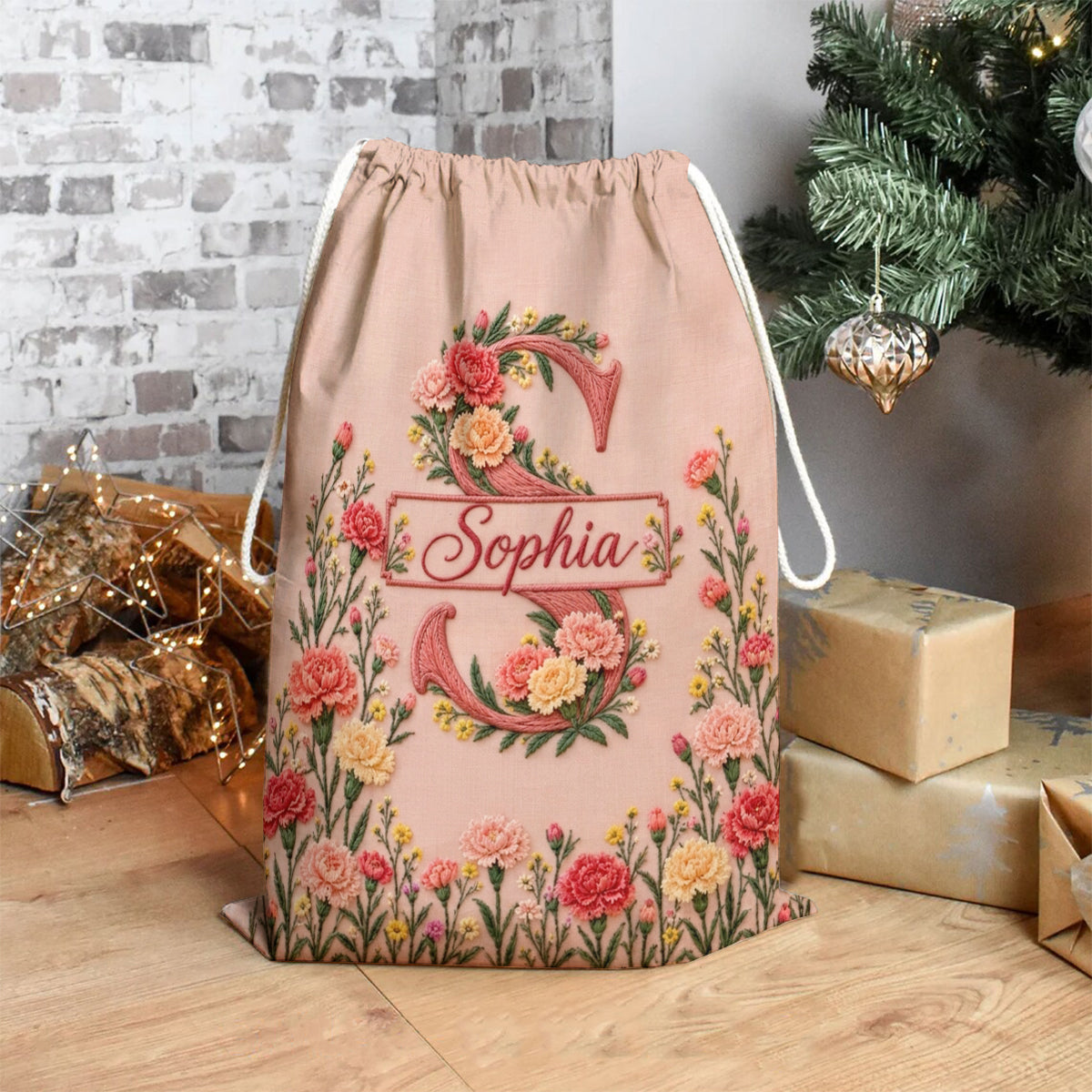 Floral Drawstring Bag Gift Family Members, Friends - Personalized Self Love Drawstring Tote Bag