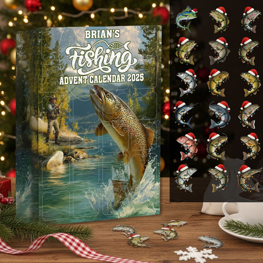 Fishing Advent Calendar 2025 - Personalized Fishing Advent Calendar With Ornaments