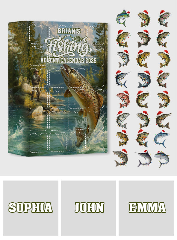 Fishing Advent Calendar 2025 - Personalized Fishing Advent Calendar With Ornaments