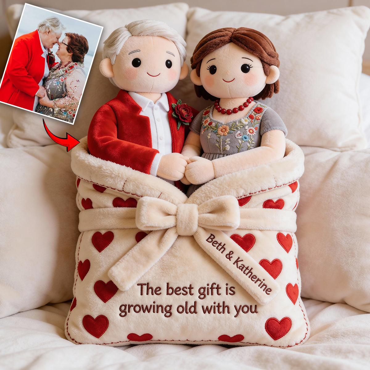 The Best Gift Is Growing Old With You - Personalized Couple Faux Fur Shaped Pillow