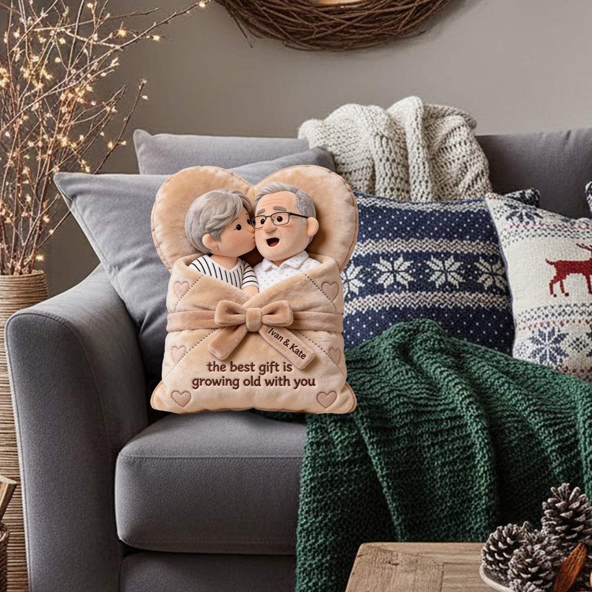 The Best Gift Is Growing Old With You - Personalized Couple Faux Fur Shaped Pillow