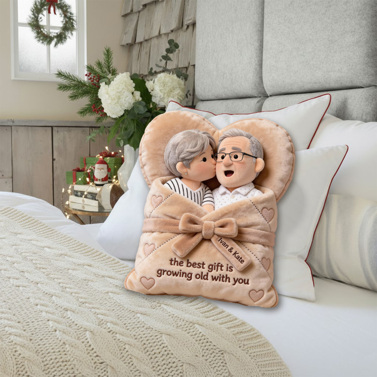 The Best Gift Is Growing Old With You - Personalized Couple Faux Fur Shaped Pillow