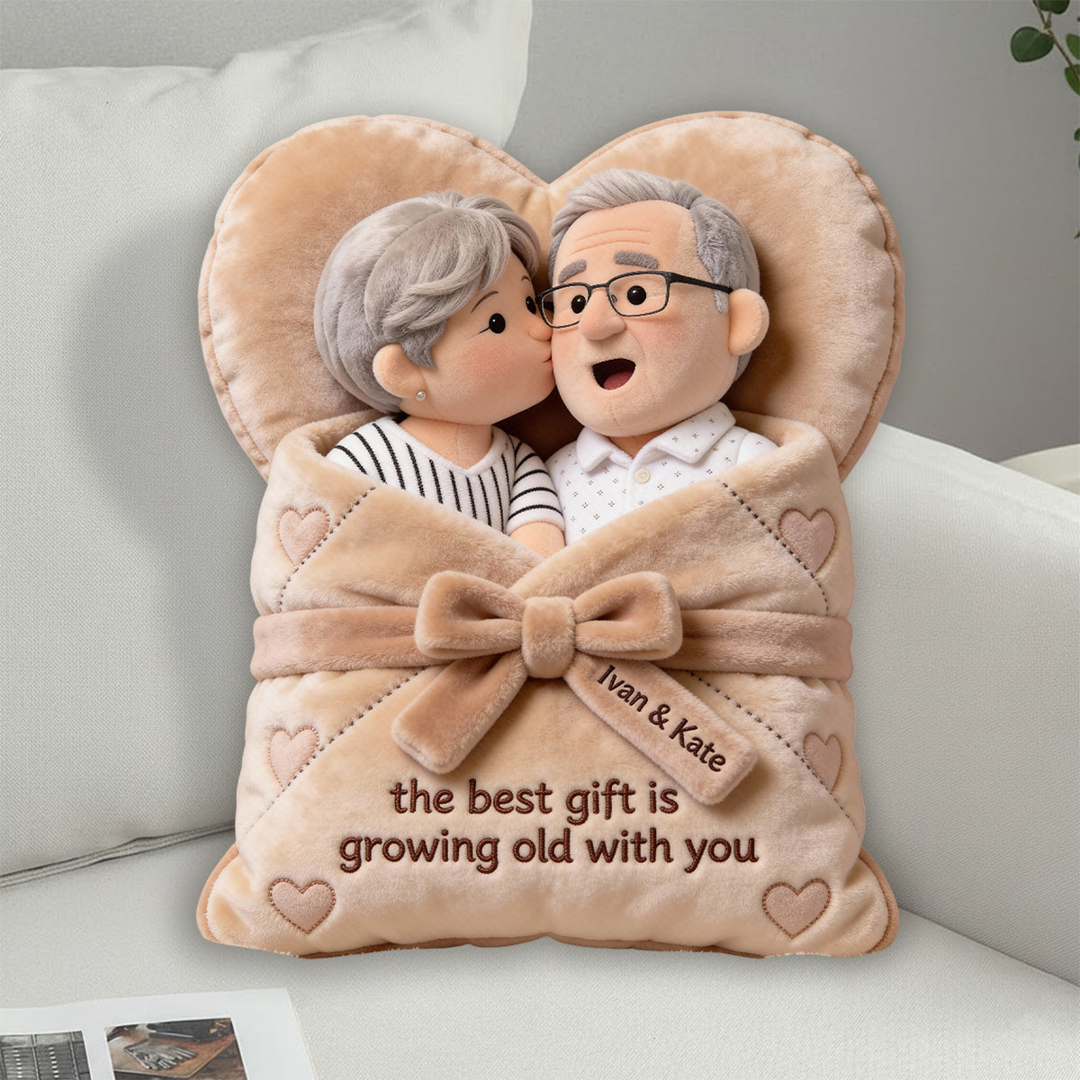 The Best Gift Is Growing Old With You - Personalized Couple Faux Fur Shaped Pillow