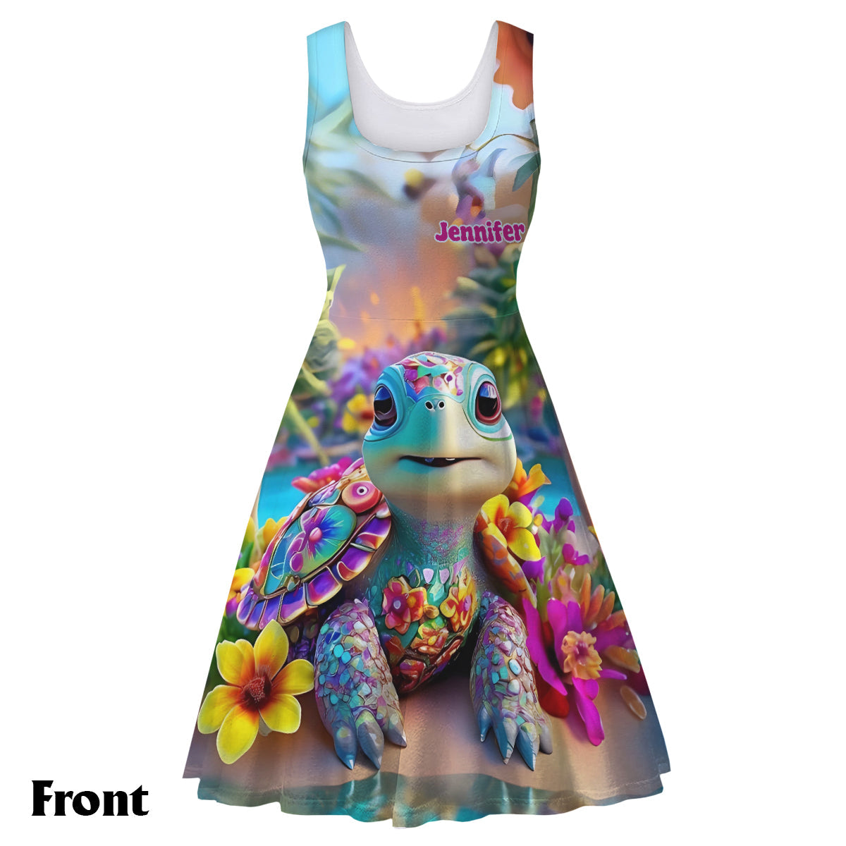 Robe sans manches personnalisée à motif tortue scintillante et florale