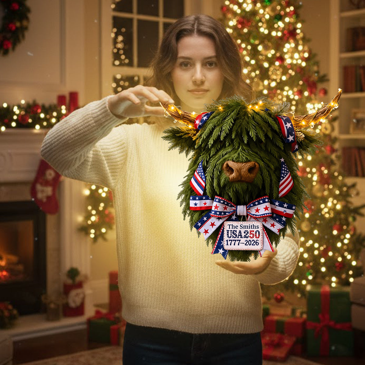 USA 250 Celebration - Personalized Highland Cow LED Light Acrylic Sign