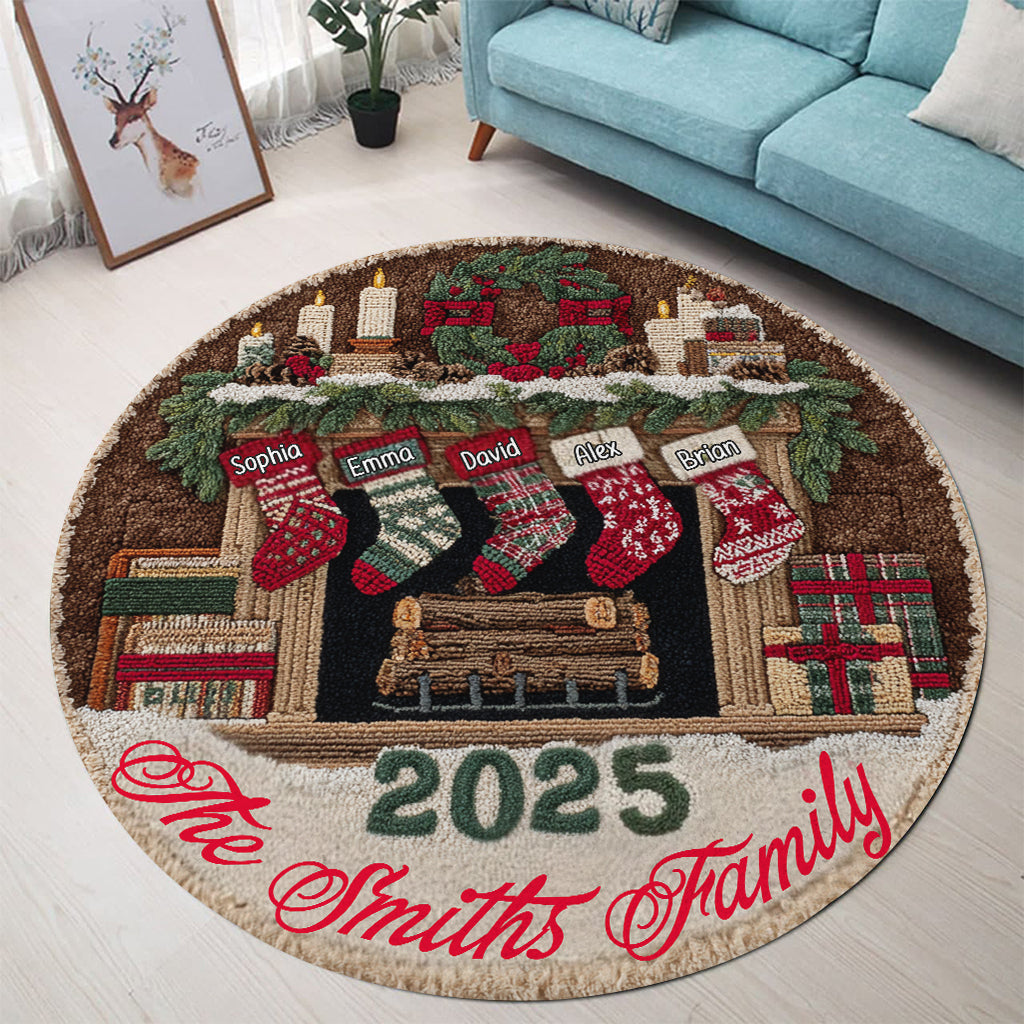 Merry Christmas - Personalized Family Round Rug