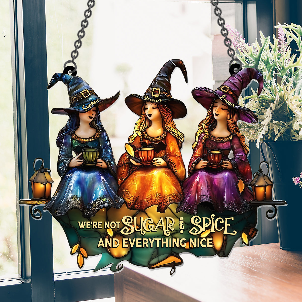 Nous ne sommes pas tout doux et gentils - Ornement attrape-soleil personnalisé à suspendre à la fenêtre, inspiré d'une sorcière 