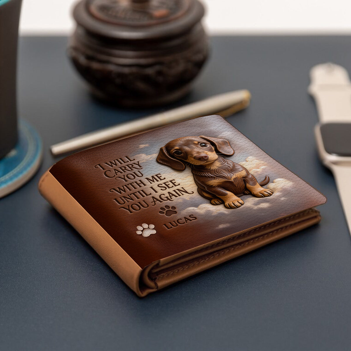 Je te porterai avec moi - Portefeuille en cuir personnalisé pour chien