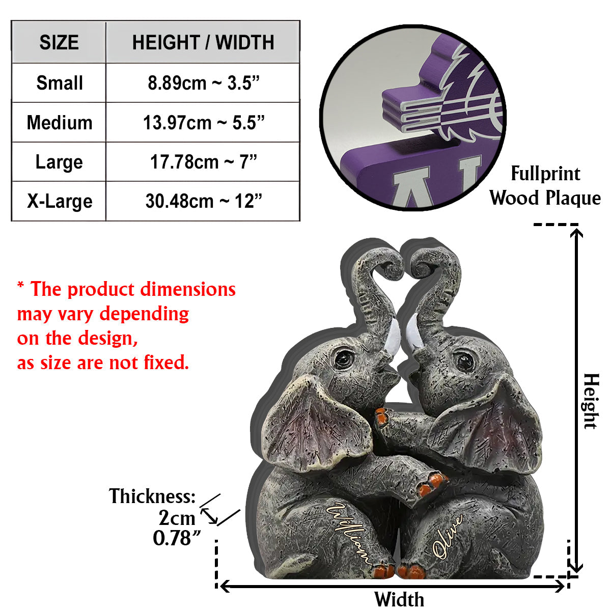 Cadeaux d'anniversaire de mariage sur le thème des éléphants - Plaque en bois personnalisée pour couple - Plaque en bois sur mesure