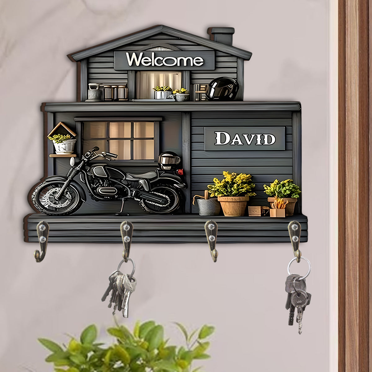 Welcome Home - Personalized Biker Custom Shaped Key Rack