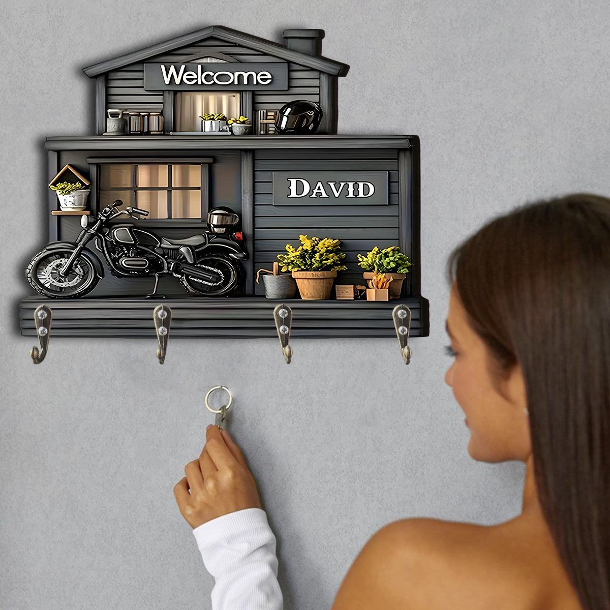 Welcome Home - Personalized Biker Custom Shaped Key Rack