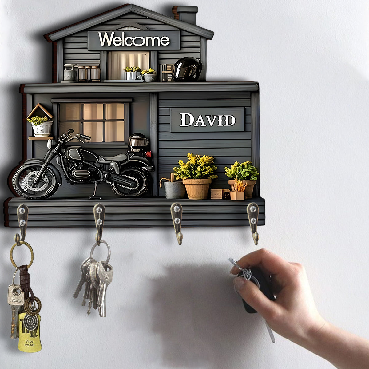 Welcome Home - Personalized Biker Custom Shaped Key Rack