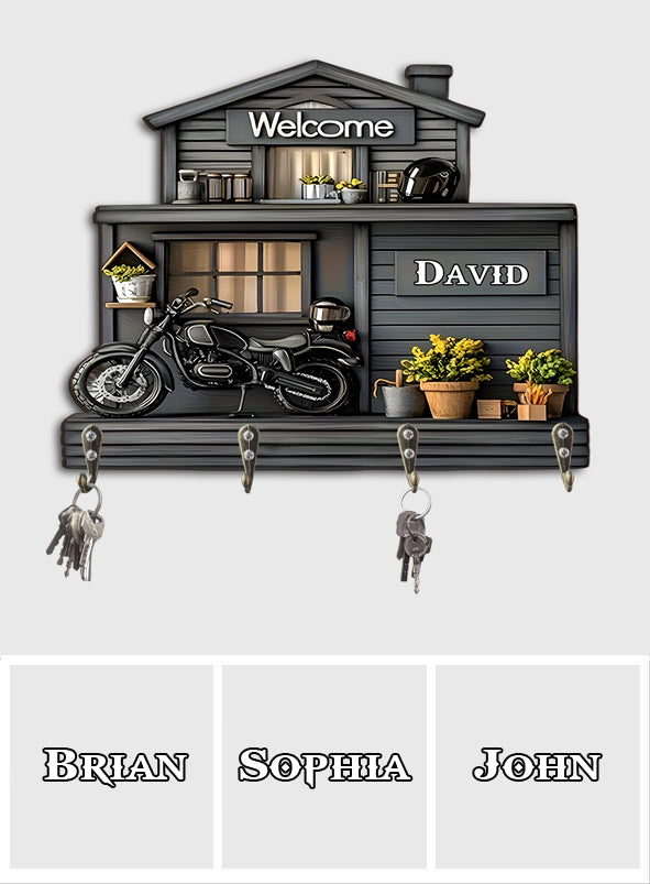 Welcome Home - Personalized Biker Custom Shaped Key Rack