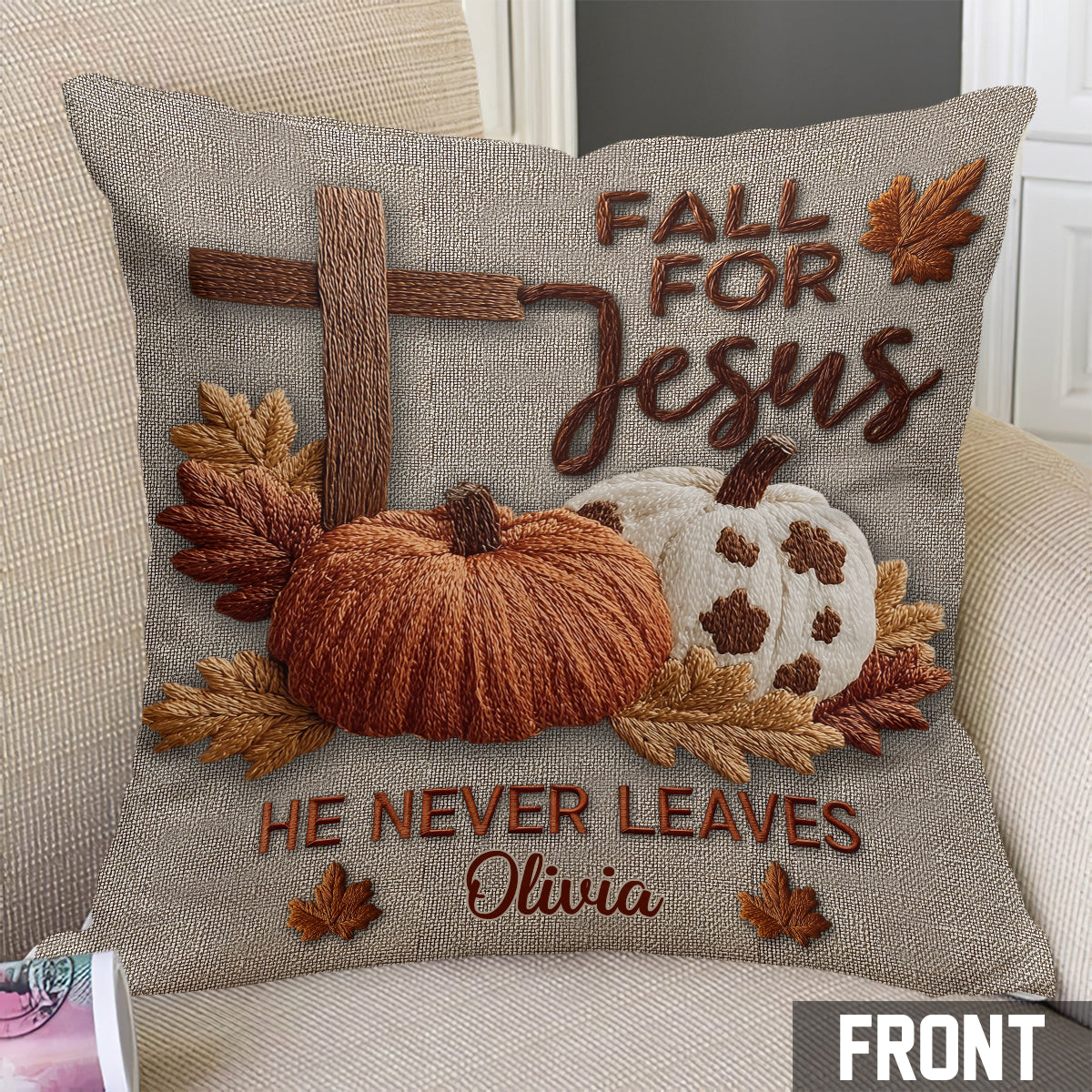 Tombez amoureux de Jésus, il ne vous quittera jamais - Coussin décoratif chrétien personnalisé