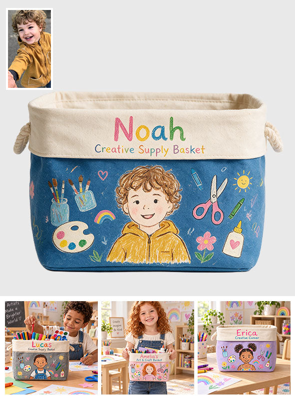 Art Supply Basket For Painting Lover - Personalized Kid Rectangle Storage Basket