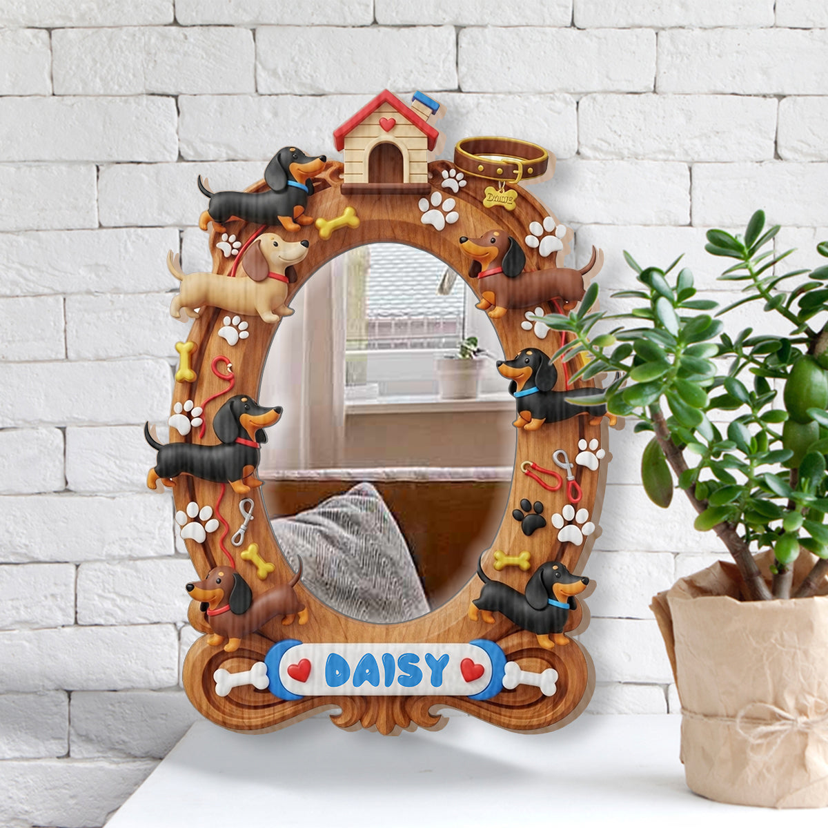 Miroir mural personnalisé pour chiens « J’adore les teckels »