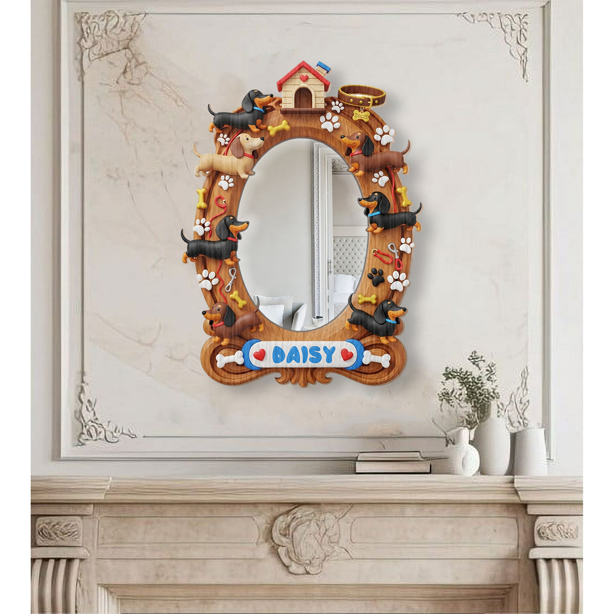 Miroir mural personnalisé pour chiens « J’adore les teckels »