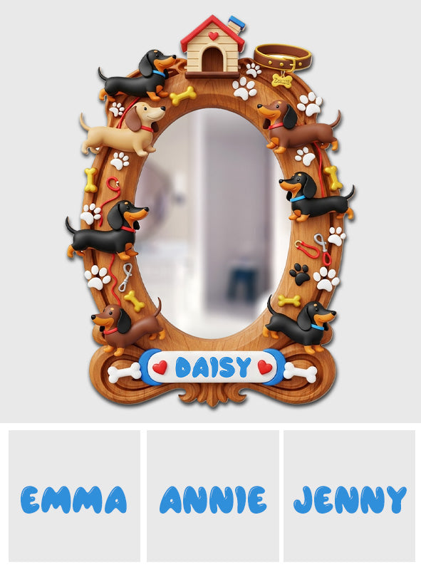 Miroir mural personnalisé pour chiens « J’adore les teckels »