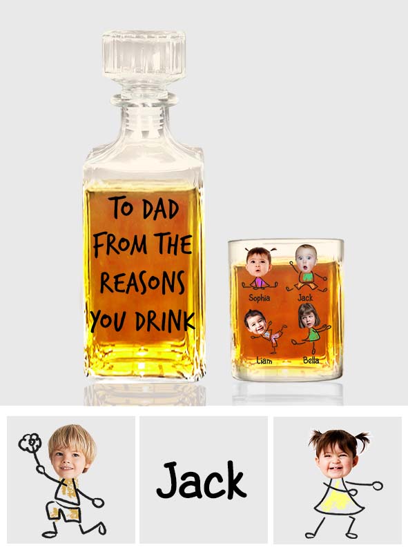 To Dad From The Reasons To Drink - Personalized Father Whiskey Decanter Set