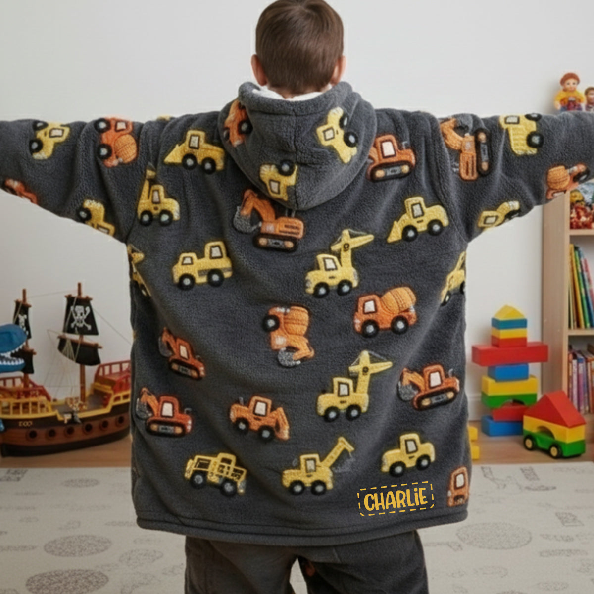 Machines de construction - Couverture-sweat à capuche personnalisée pour enfant