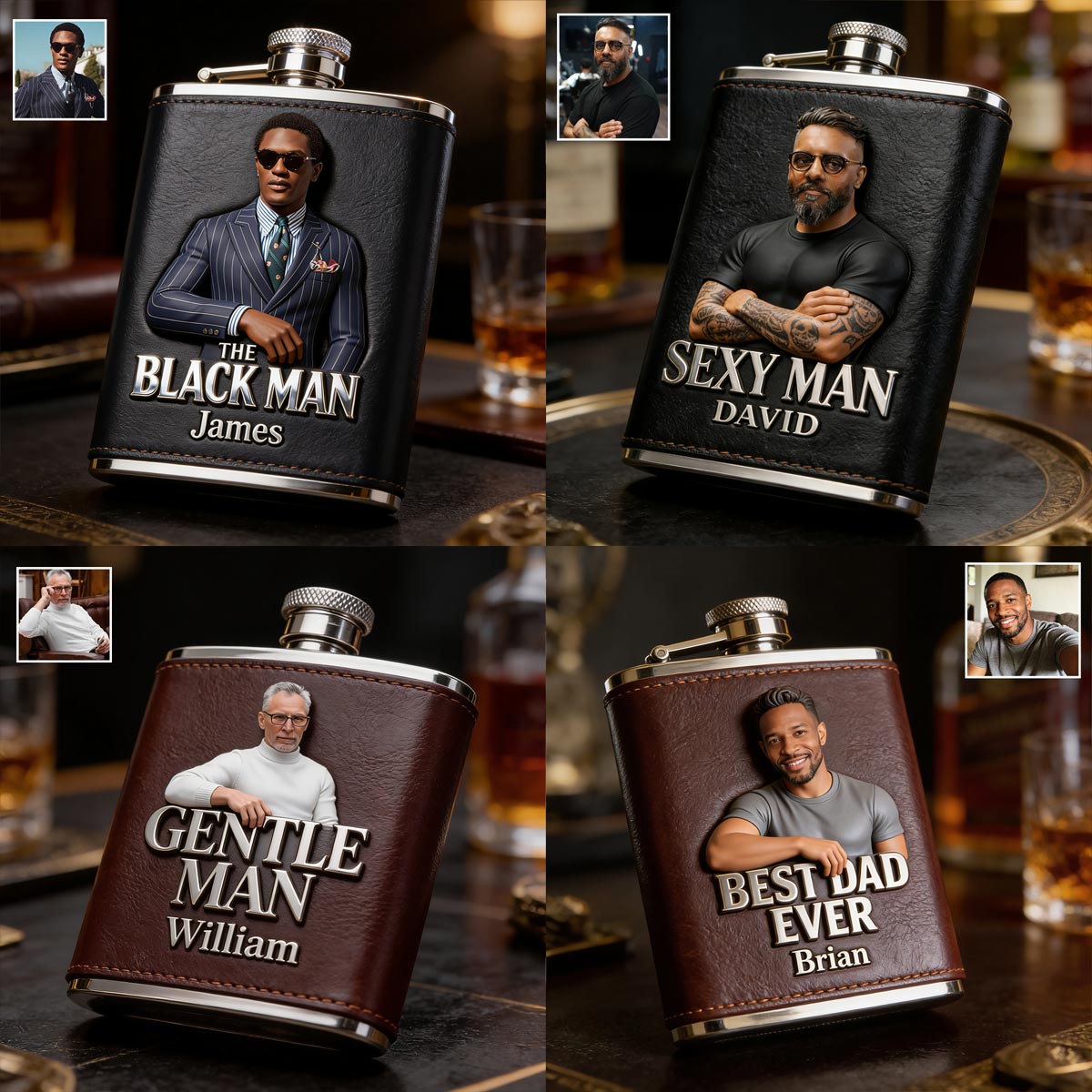 Cadeaux de Luxe Pour Homme - Personnalisé à Partir d'une Photo - Flasque de Père Personnalisée