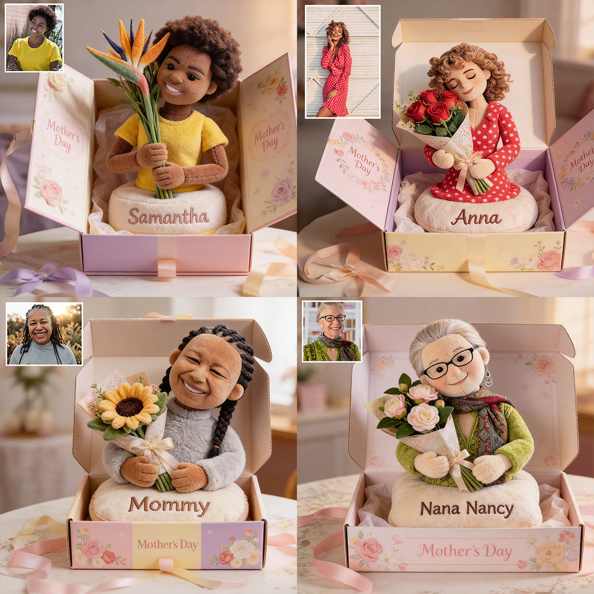 Mom Grandma And Bouquet - Personalized Mother Premium Faux Fur Pillow