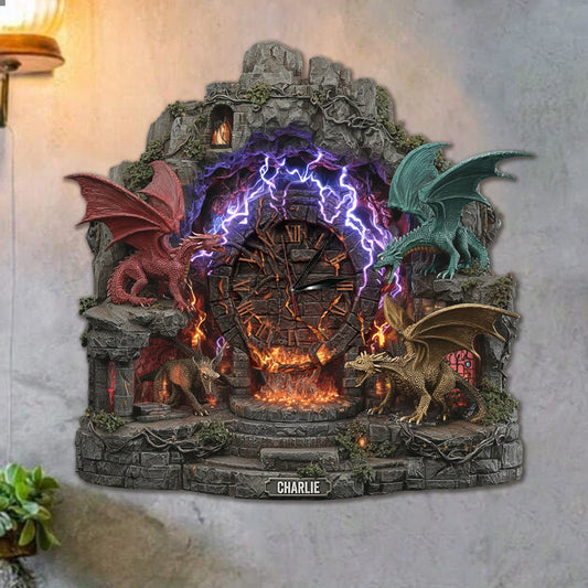 Fantasy Dragons - Personalized Dragon LED Light Wall Clock