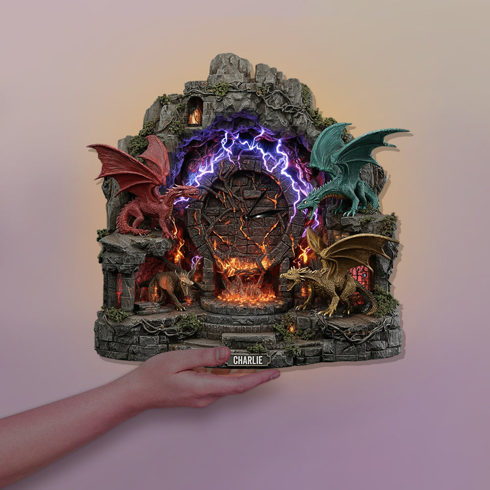Fantasy Dragons - Personalized Dragon LED Light Wall Clock