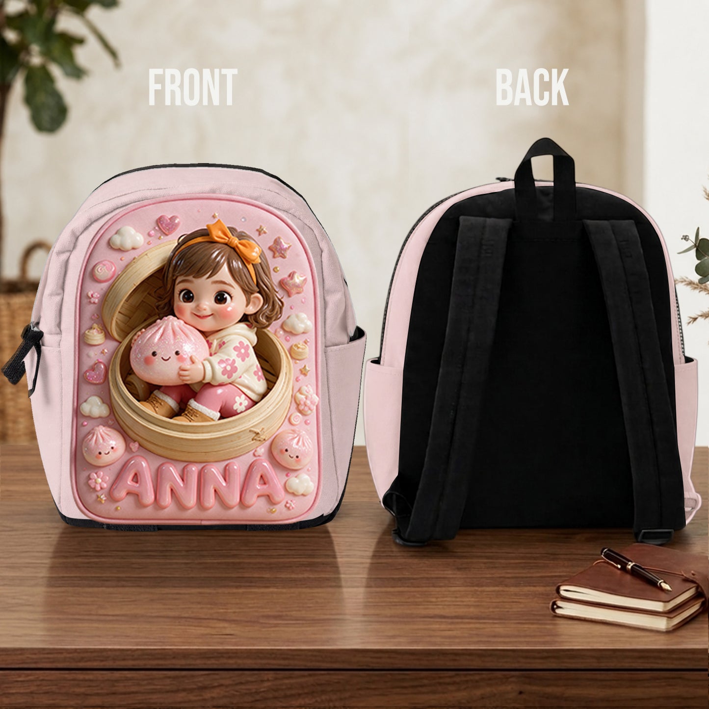 Funny Glitter Dumpling Gift For Kid - Personalized Kid Changeable Leather Patch Backpack
