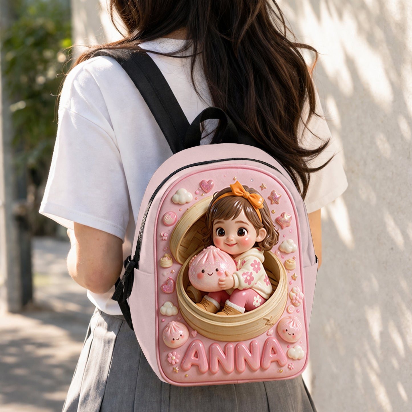 Funny Glitter Dumpling Gift For Kid - Personalized Kid Changeable Leather Patch Backpack
